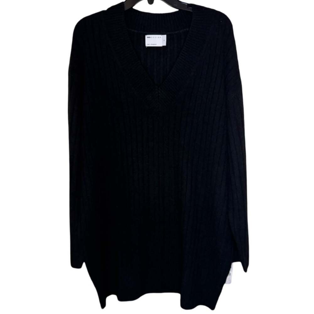 ASOS DESIGN V Neck Knitted Sweater Mini Dress - Black Size M